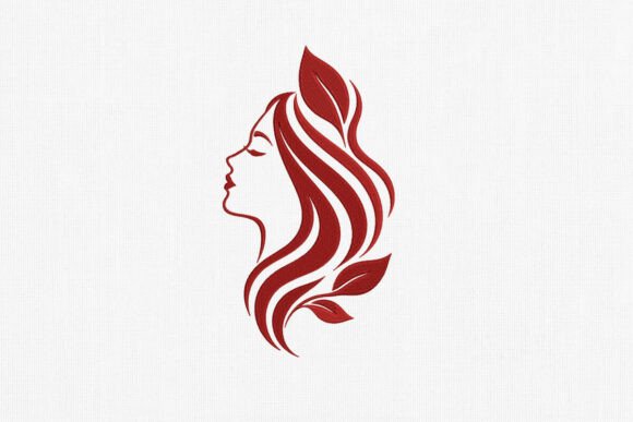 Elegant Woman Face Line Art Embroidery