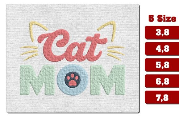 Retro Cat Mom Embroidery Design File