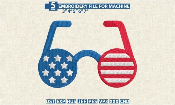 USA Flag Glasses Embroidery DST PES File Review